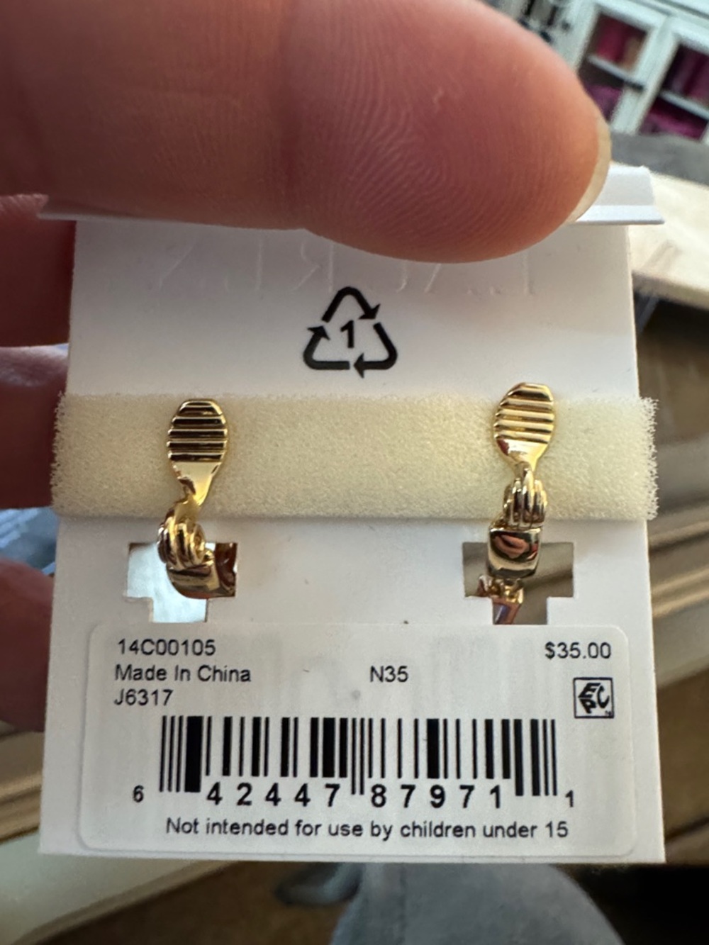 Lauren Ralph Lauren Gold Hoop Earrings with purple Rectangular Stones - Picture 2 of 3